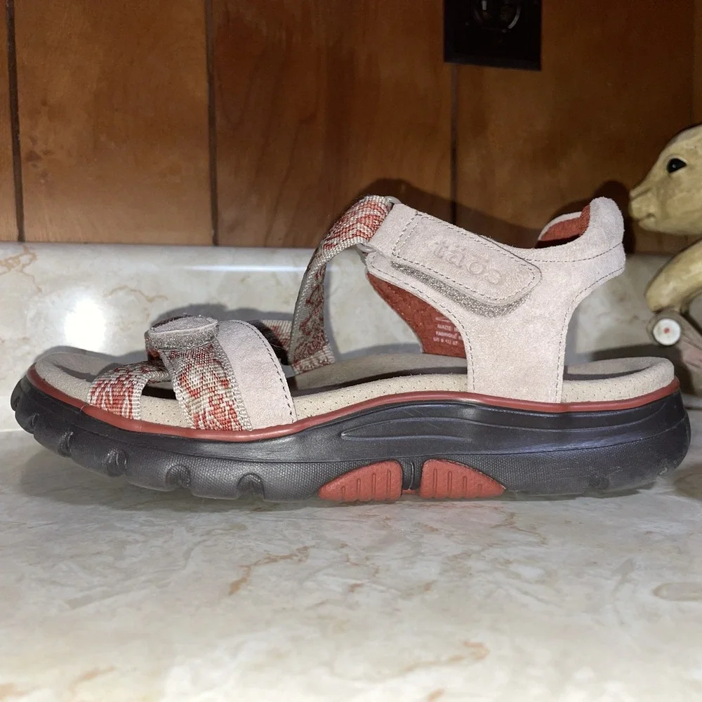 Taos Zen Sandals Tan‎ & Burnt Orange 6 Strappy Comfort Sandal